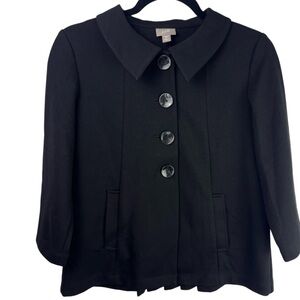 J. Jill Black Stretch Jacket, Button Front, Pleated Back, XS